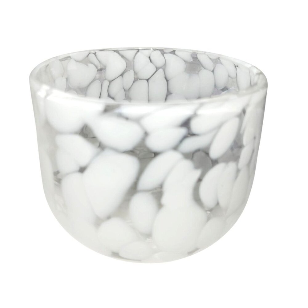 Hand Blown Clear and White Confetti Glass Votive/Tealight Candle Holder 2.75" - Picture 4 of 10